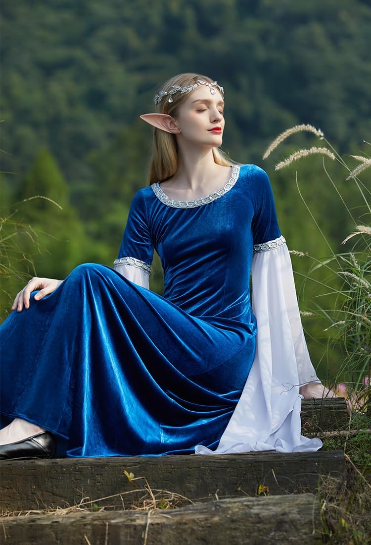 Medieval Renaissance Costume Dress Handmade Historical Retro Dress Velvet Gown with Chiffon Sleeves - Image 6