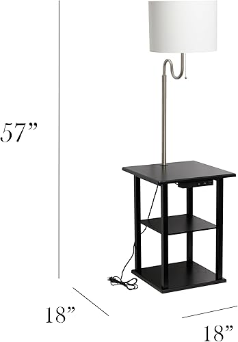 Miniatura 6 de Simple Designs LF2016-BLK - Lámpara de pie moderna de mesa auxiliar de 2 niveles de 57 pulgadas con 2 puertos de carga USB y toma de corriente con