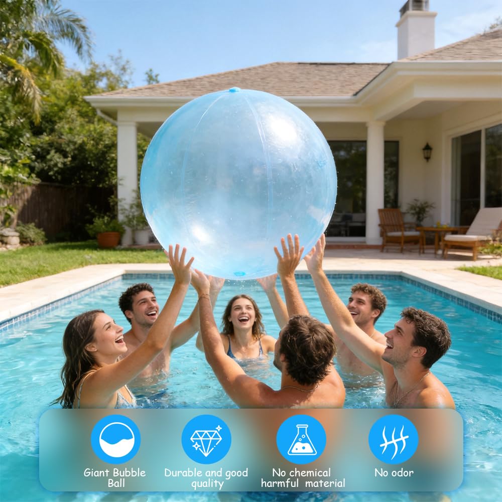 Bulle Gonflable Géante, 120cm XXL Bumper Ball, Géants en TPR Ballon Gonflable Géant pour Adultes, Grande Ballon Transparent pour Une Fête en Plein Air avec Ballons de Plage (Bleu)