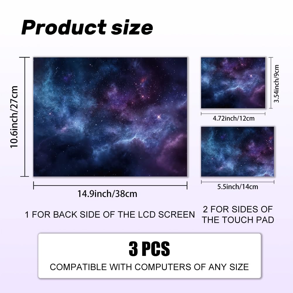 Autocollant pour Ordinateur Portable en Vinyle PVC avec Citation Protection Imperméable et Résistante aux Rayures Motif Nuit Étoilée Bleue et Violette.