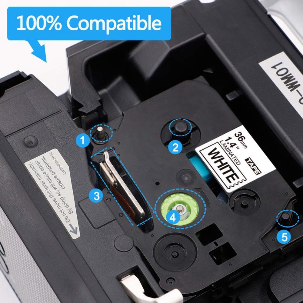 Cinta de etiquetas TZe-S661 36 mm compatible con PT-E800 PT-P900 PT-P950 PT3600 PT9200