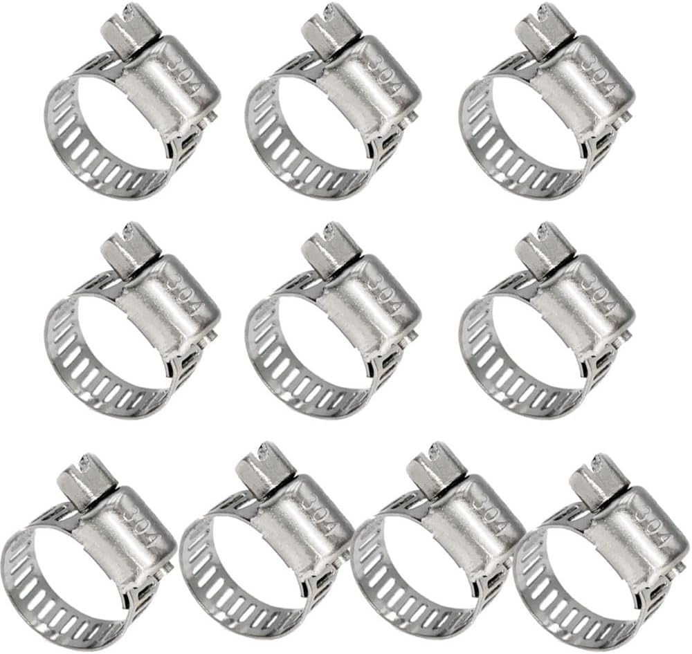 Single Ear Hose Clamp, 10PCS Set 304 Stainless Steel Adjustable Worm Gear Hose Clamps for Pipe Intercooler Plumbing Tube and Fuel Line Tools(Random 10pcs)