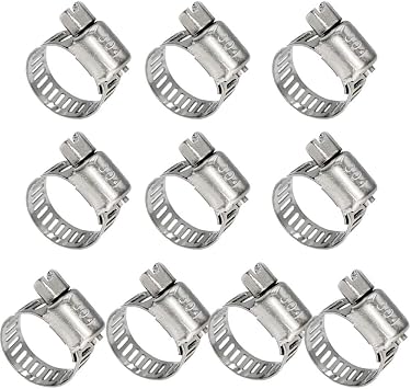 10PCS Hose Clamp Set 304 Stainless Steel Adjustable Worm Gear Hose Clamps for Pipe Intercooler Plumbing Tube and Fuel Line Tools,10,16 mm 10PCS