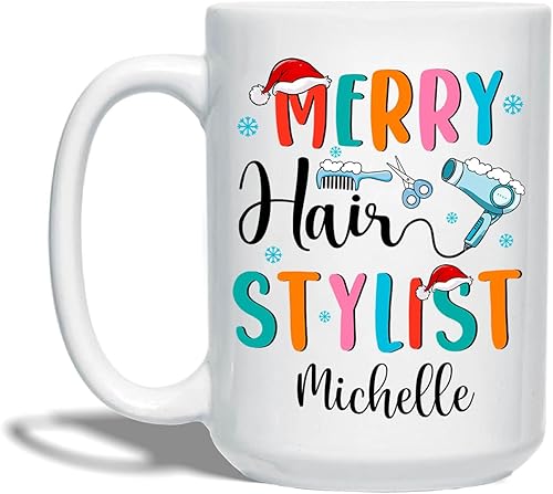 Tazas para estilistas de Feliz Navidad, taza de té para peluquero, taza de café personalizada para estilista, taza de cerámica para estilistas, taza