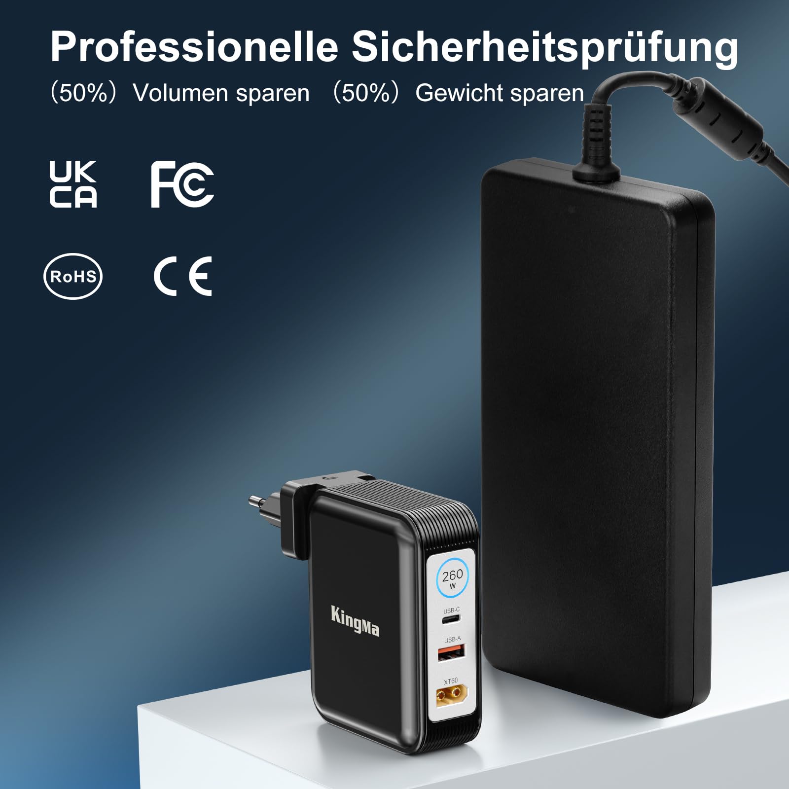 Caricatore portatile GaN pieghevole da 260 W (20 V/13 A), per MSI Gaming Laptops, PD 3.0 con cavo da 11-40 mm, compatibile con MSI Stealth 14 AI/16AI/Creator Pro16 AI