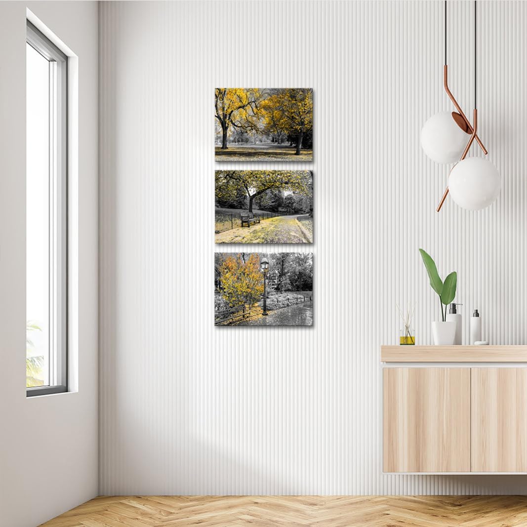 RyounoArt Black White Yellow Canvas Wall Art Yellow Tree Pictures Painting Autumn Nature Landscape Prints for Home Office Wall Decor Framed 12 * 16 inch each - Image 5