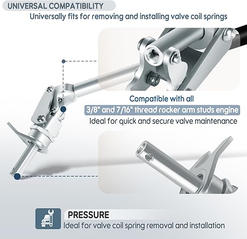 Miniatura 3 de 66784 Herramienta de compresor de resorte de válvula universal para pernos de 3/8" y 7/16", extracción e instalación rápida de resortes de válvula y