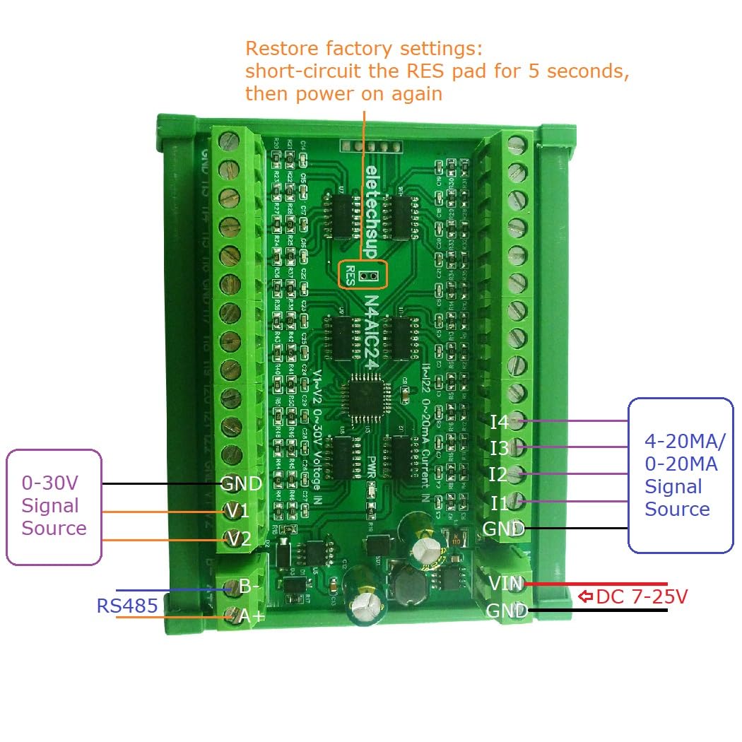 22CH 4-20MA Current & 2CH 0-30V Voltage Input RS485 AI Module 24CH 12-bit ADC Collector Board MODBUS RTU PLC IO (4 x 24CH Only Board)