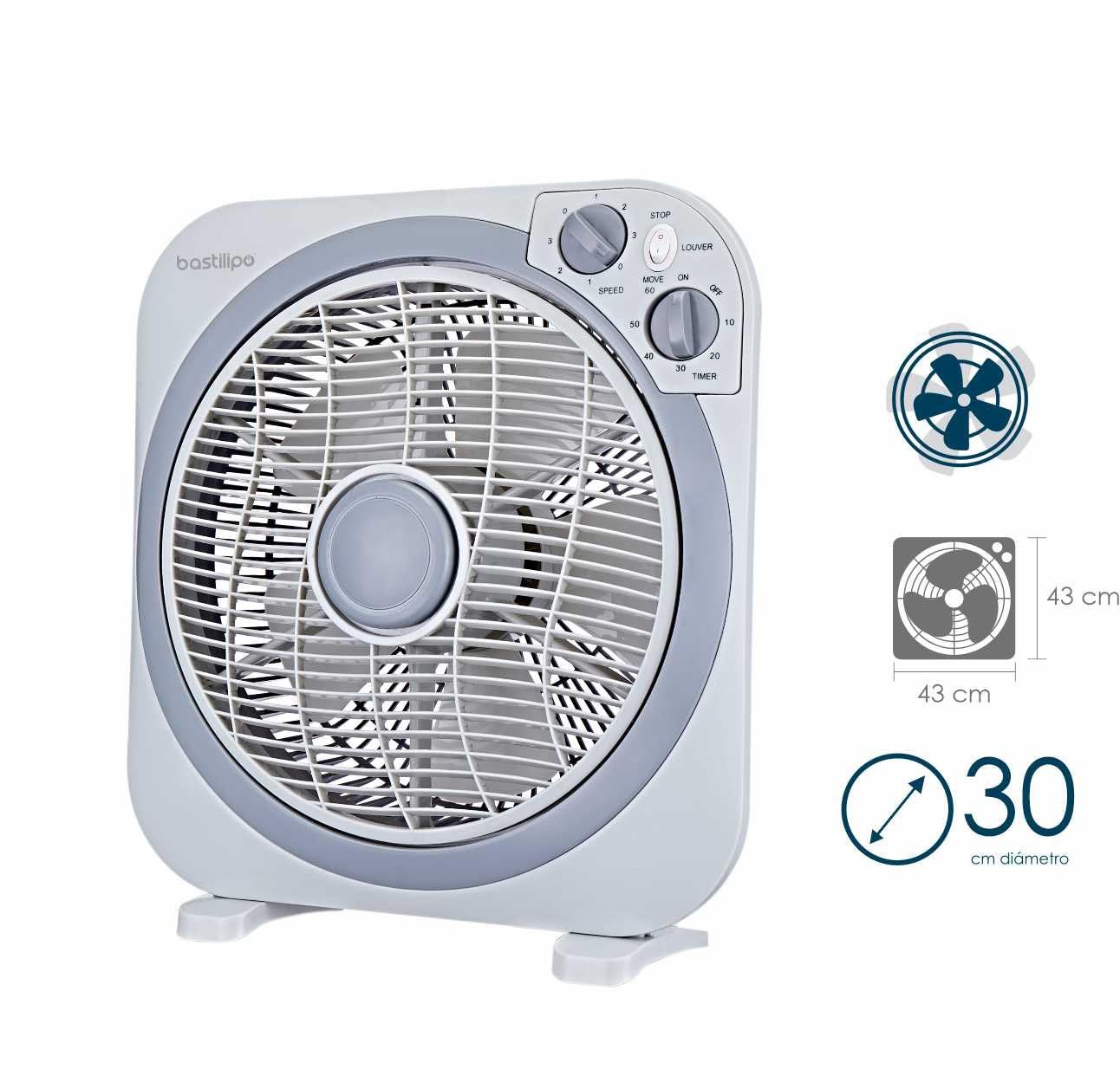 Bastilipo Zahara Ventilatore Tipo Box con Timer, 45 W, Plastica, 3 velocità, Nero/Bianco