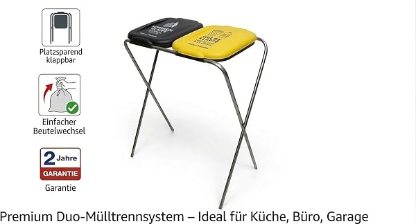 ENTIGO Müllsackständer 120 l, Müllsackhalter, Ständer für Müllsäcke, Abfalltrenner Müllbeutelhalter rostfrei innen außen, Klappe mit Beutelhalter, recycelter Kunststoff (Schwarz+Gelb) - 5