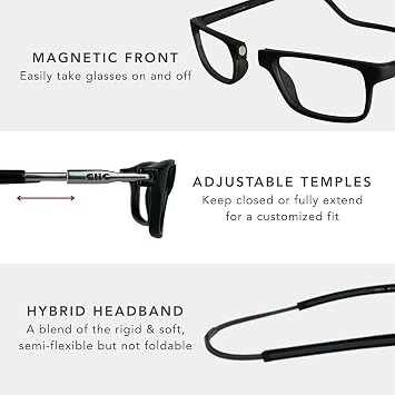 Clic Magnetic Reading Glasses - Adjustable Neck Hanging Readers - Secure Fit with Hybrid Headband - Tube Pantos (One Size Fits All, Jean Blue, 1.25)