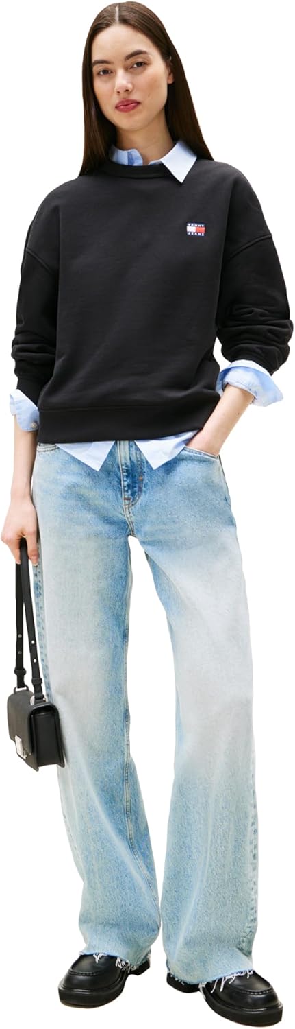 Tommy Jeans womens Medium Weight Pullover Crewneck With Embroidered Flag Logo - Image 3