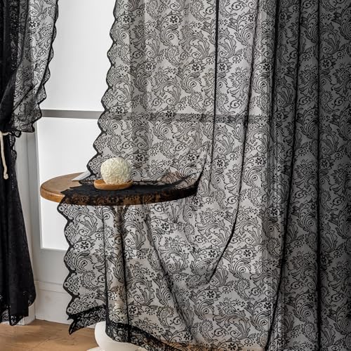 Rinwoc Black Lace Curtains - Price Drop to $27.99