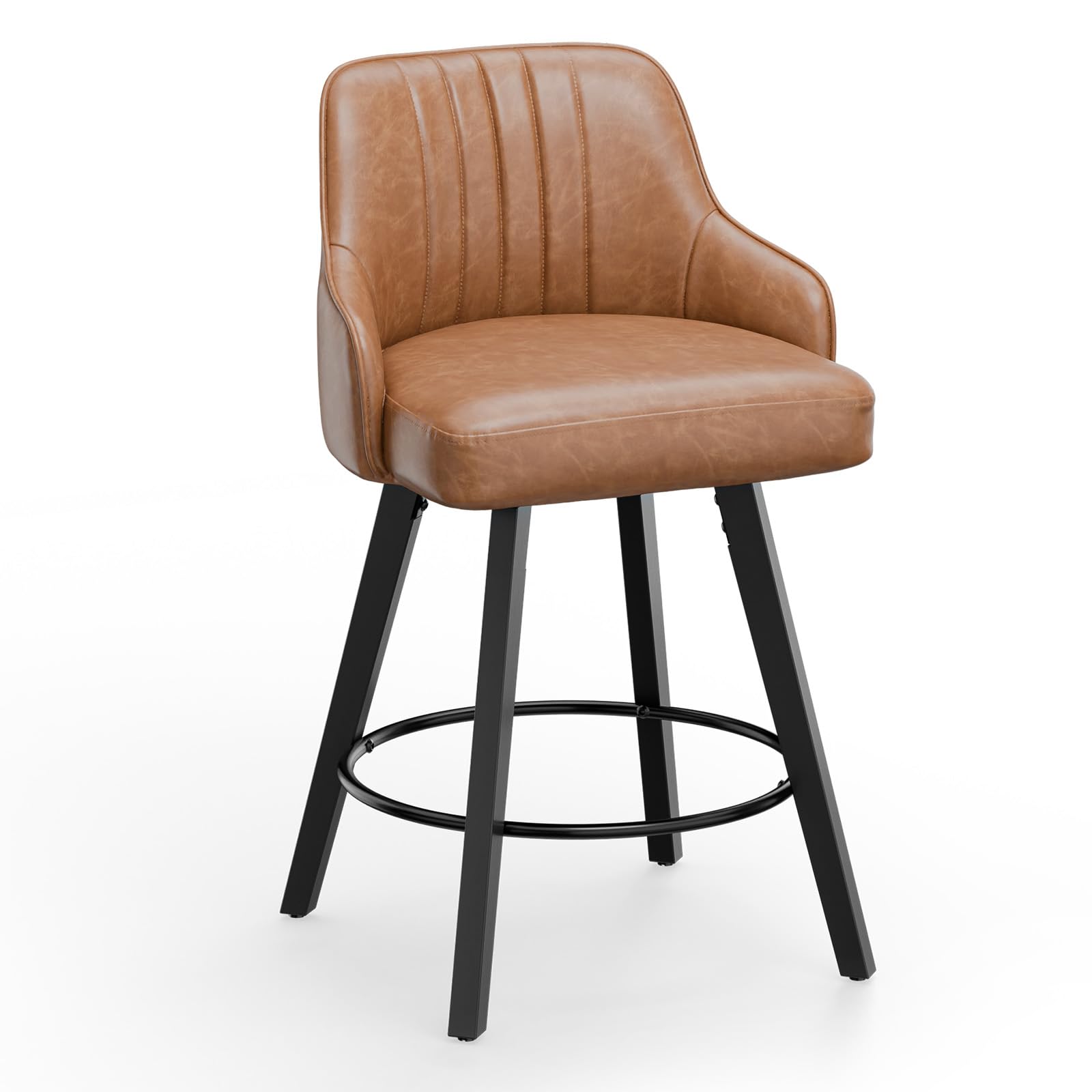 VINGLI 26" H Swivel Barstools Set of 1, PU Leather Upholstered Counter Stool with Back, Kitchen High Chairs Counter Height Bar stools with Cushion,