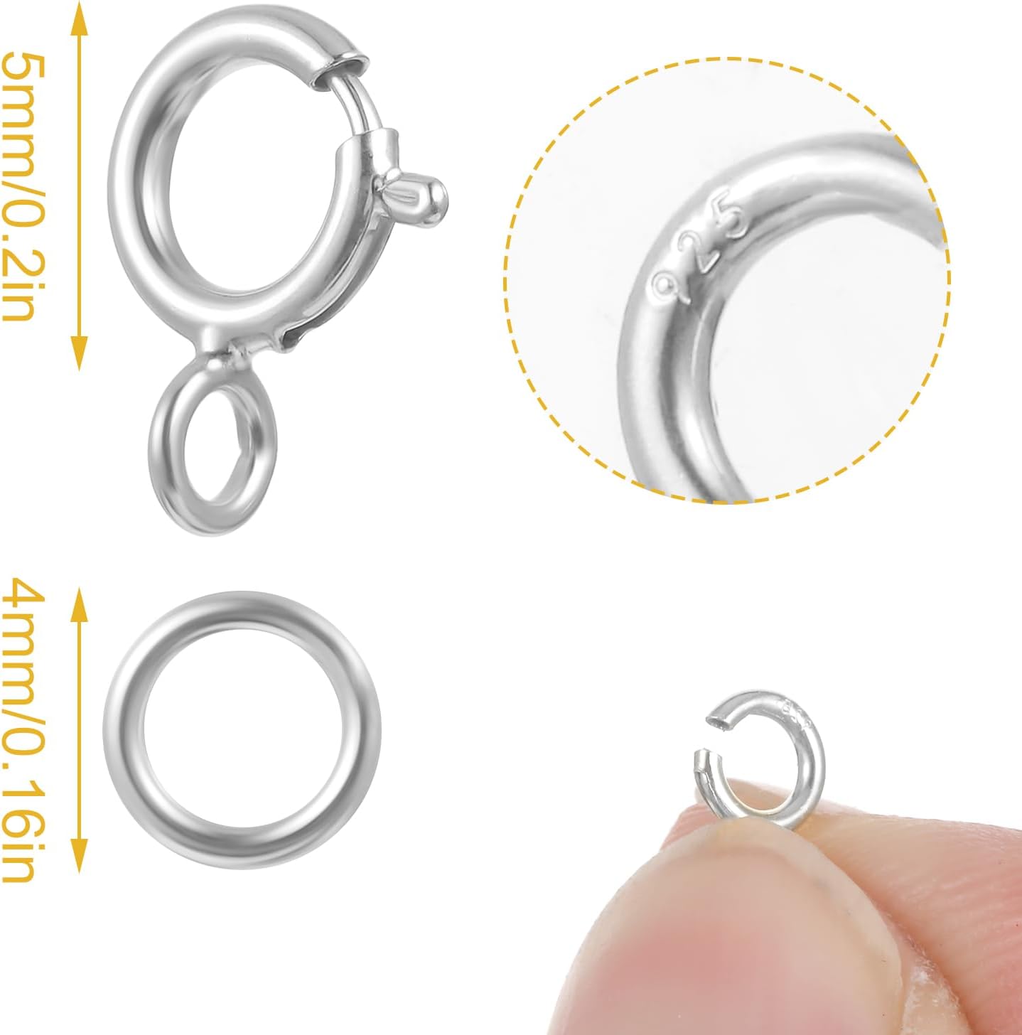 7 Sets 925 Sterling Silver Necklace Clasps and Closures 5mm Spring Ring Clasp Jewelry Clasps with Closed Jump Rings 4mm for Bracelet Necklace Extender Connectors for Jewelry Making Repair - Image 2