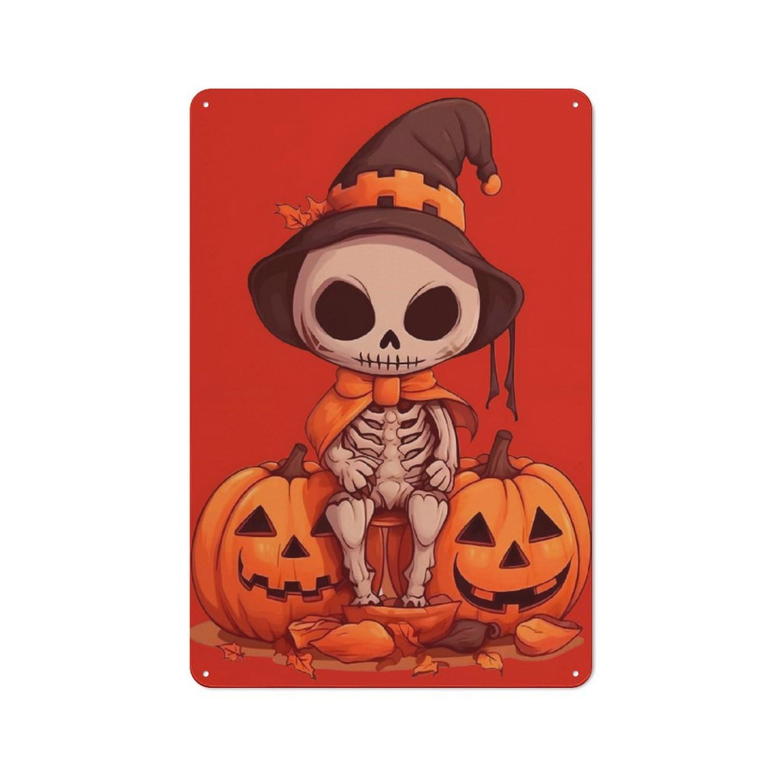 Junmoney Skeleton Witch On Pumpkins For Café Or Restaurant, Vintage Metal Sign 30X20cm, For Vintage Wall Decor Fans, For Cafés, Pubs And Restaurants