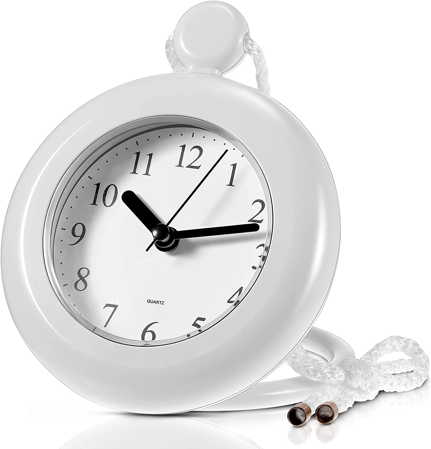 SYOSIBathroom Hanging Clock White Shower Wall Clock Water Resistant Clock Rope Hanging Waterproof Clock Small Digital Clock Bathroom with Easy Reading Clock Face for Bathroom Pool Supplies