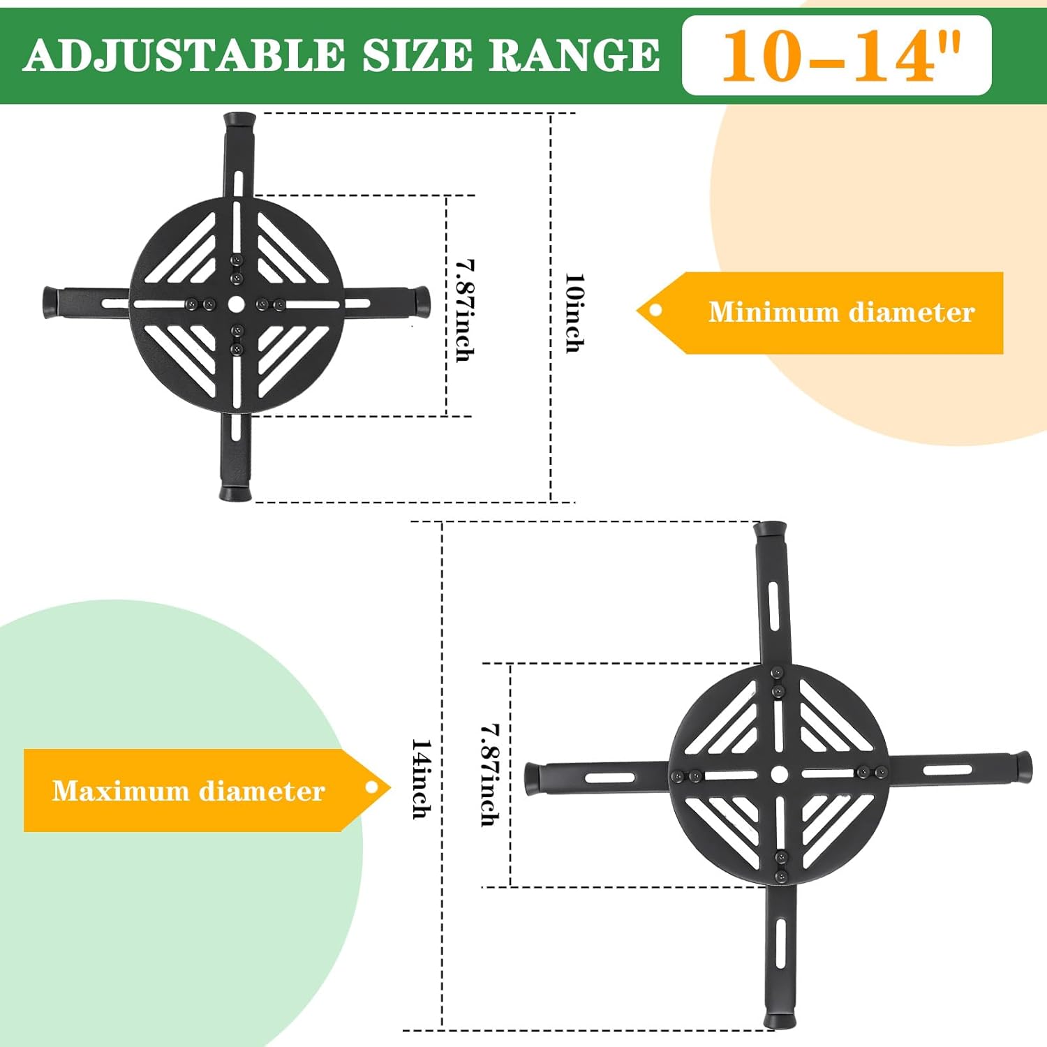 Adjustable Plant Risers for Inside Pots-100lb Heavy Duty Metal Plant Riser with Rubber Feet, Easy Assembly, Fits Round/Square/Tapered Pots, Indoor Outdoor Use (Adjustable Size Range:10-14"- 2Pack)