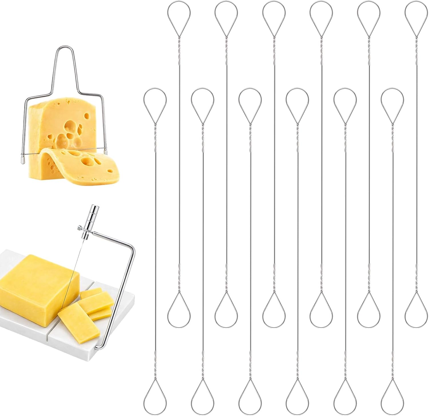 12 PCS Stainless Steel Cheese Slicer Wire Replacement, 5.5 Inch Cheese Cutter Wire Replacement, Butter Cheese Slicers for Block Cheese Board Wire