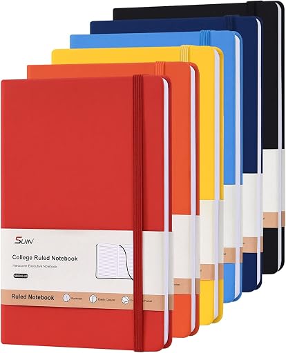 SUIN Hardcover-Journal-Notebooks, A5 Lined Journals Notebook for Writing 200 Pages, 8.2 x 5.5 inch, Classic Ruled Notebooks for Work/Travel/College (Multi-colors)