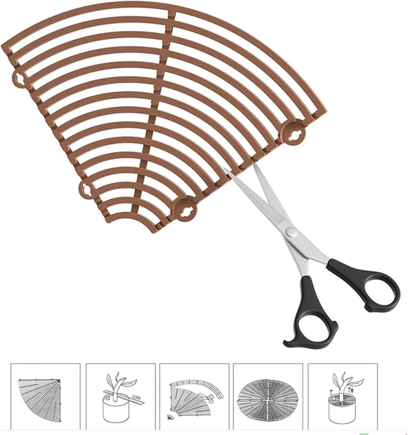 Plant Pot Cover 5PC Plant Pot Soil Guard with Nails Grid Cover Baby Safety Mouse Garden Home Protector Repel Cats for Outdoor Garden(Brown Round 19cm)