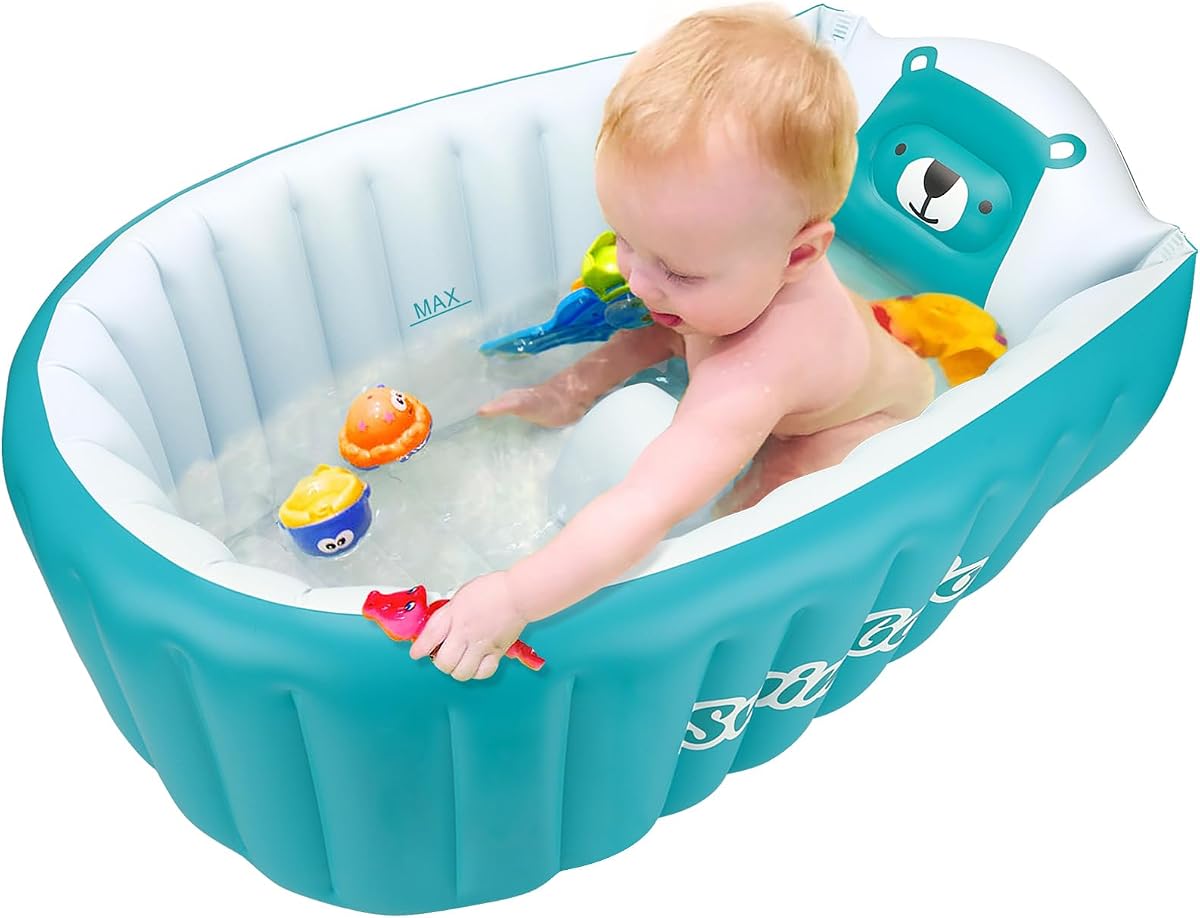 Inflatable Bathing Tub for Toddler,Non Slip Safety Thick Cushion Central Seat,Portable Travel Seat Baths Baby Swimming Pool for 0-5 Year(Blue)