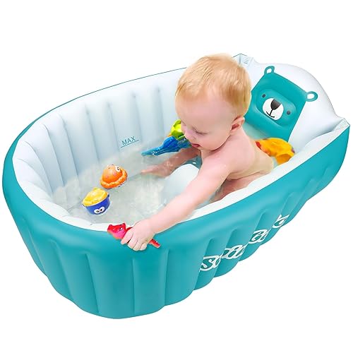 SHXKUAN Bañera inflable para niños pequeños, asiento central grueso de seguridad antideslizante, asiento de viaje portátil, piscina de bebé para 0 a