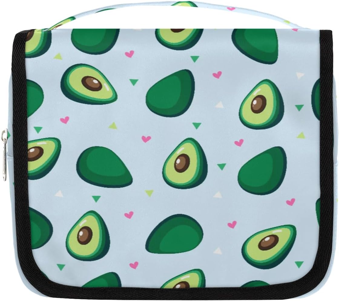 Avocado Fruit Printing Travel Toiletry Bag with Hanging Hook, Waterproof Toiletries Travel Bag for Women Girls, Portable Make Up Bag Organizer, Hanging Travel Case Cosmetics Bag for Bathroom Travel