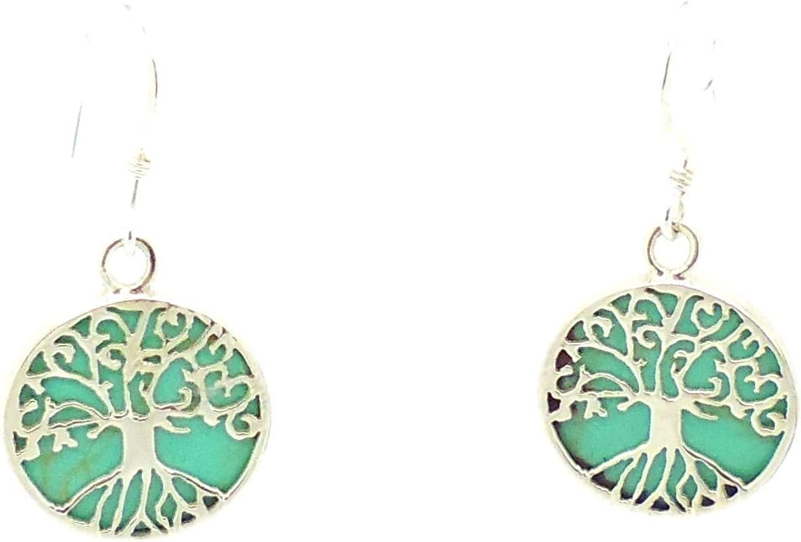 TANGLZ Sterling Silver and Turquoise Natural Stone Tree of Life Celtic Earrings