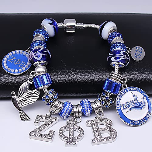 Delicate ZETA sorority society Rhinestone Pendant Blue big hole Glass Bead Bracelet bangle3