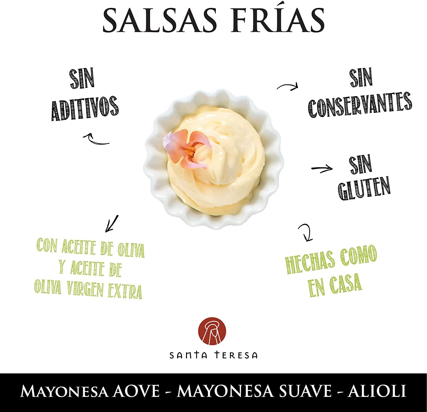 Santa Teresa - Pack 6- Mayonesa Con Aceite Virgen Extra Elaborada Con Ingredientes Naturales Sin Conservantes Ni Aditivos. 6 unds