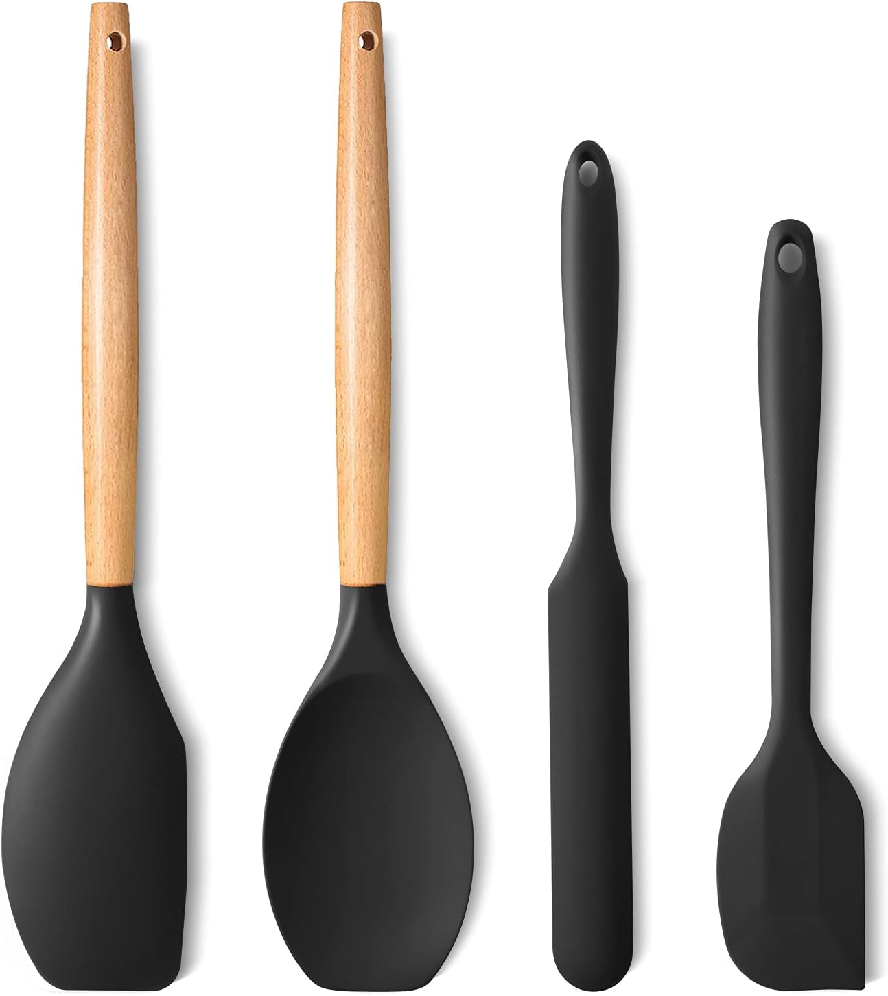 Spatulas Silicone Heat Resistant Set of 4, Nonstick Rubber Spatula Set with Wooden Grip, 480°F Heat Resistant Kitchen Utensils for Baking, Mixing, Cooking & Serving