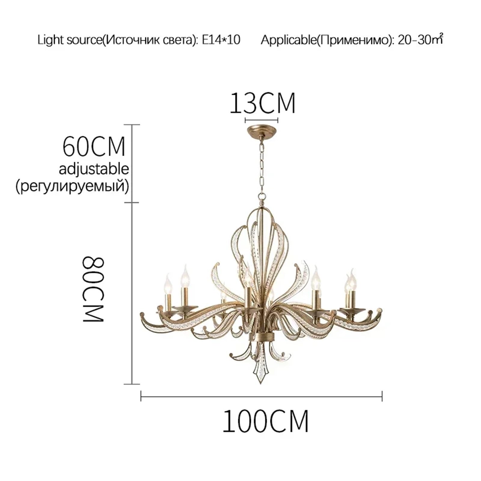 Kreatywny francuski świeca retro kryształowy żyrandol lampa LED do sypialni salonu gabinet oświetlenie wiszące (3 kolory, 10 głowic, średnica 100 cm