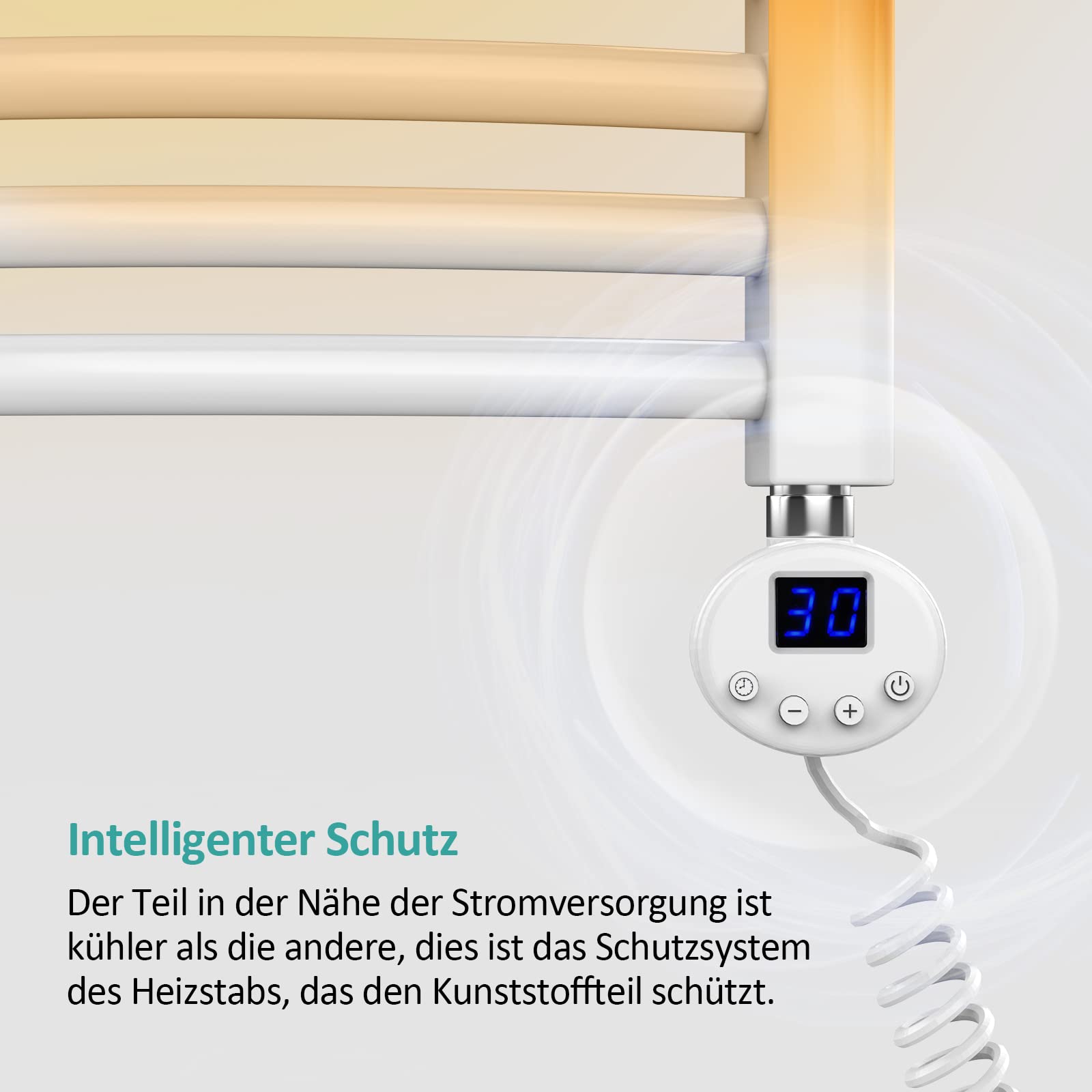 EMKE Barra de calefacción con termostato para radiador de baño, 300 W, Cartucho de calefacción de Acero Inoxidable para radiadores, Toallas, Calentador de Toallas, eléctrico, Color Blanco