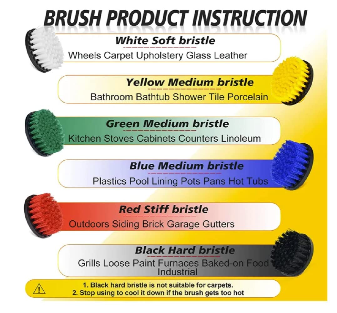WOTOFY 3Pcs Nylon Multi-Function Drill Brush Set, Floor Carpet Cleaning Polishing Kitchen Bathroom Cleaning Tool Kit (Multicolor) (pack of 1) 4