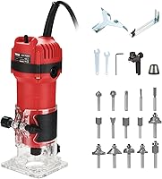 TEENO 800W 1.25HP Compact Wood Router Tool with 15pc 1/4" Bits - 31000 RPM Palm Router for Woodworking DIY Edge Trimming