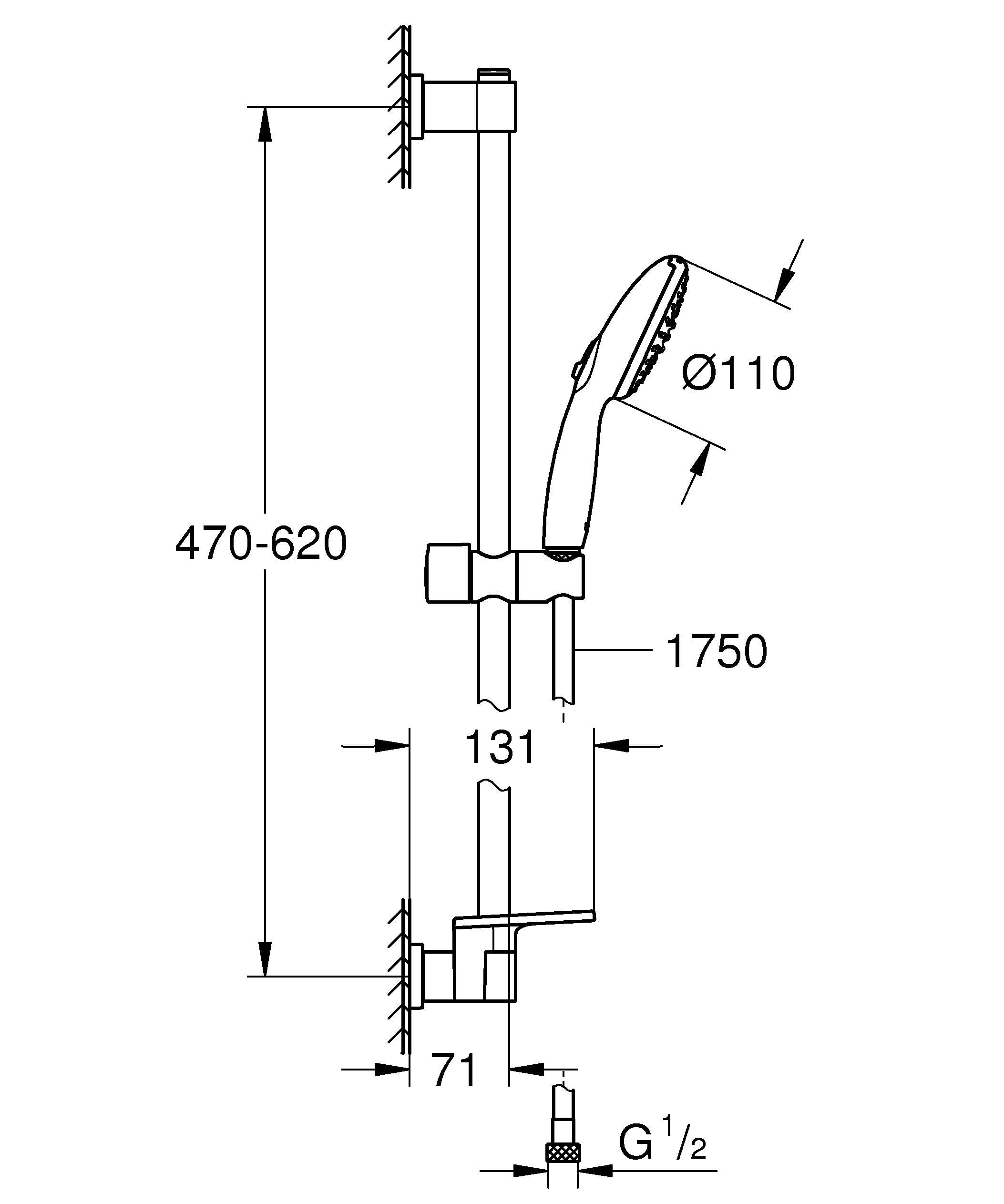 GROHE Vitalio Start 110 26952001 zestaw prysznicowy (okrągły prysznic ręczny 11 cm, 2 spraye: deszcz i strumień, system zapobiegający osadzaniu się kamienia, wąż prysznicowy 1,75 m, szyna 60 cm z