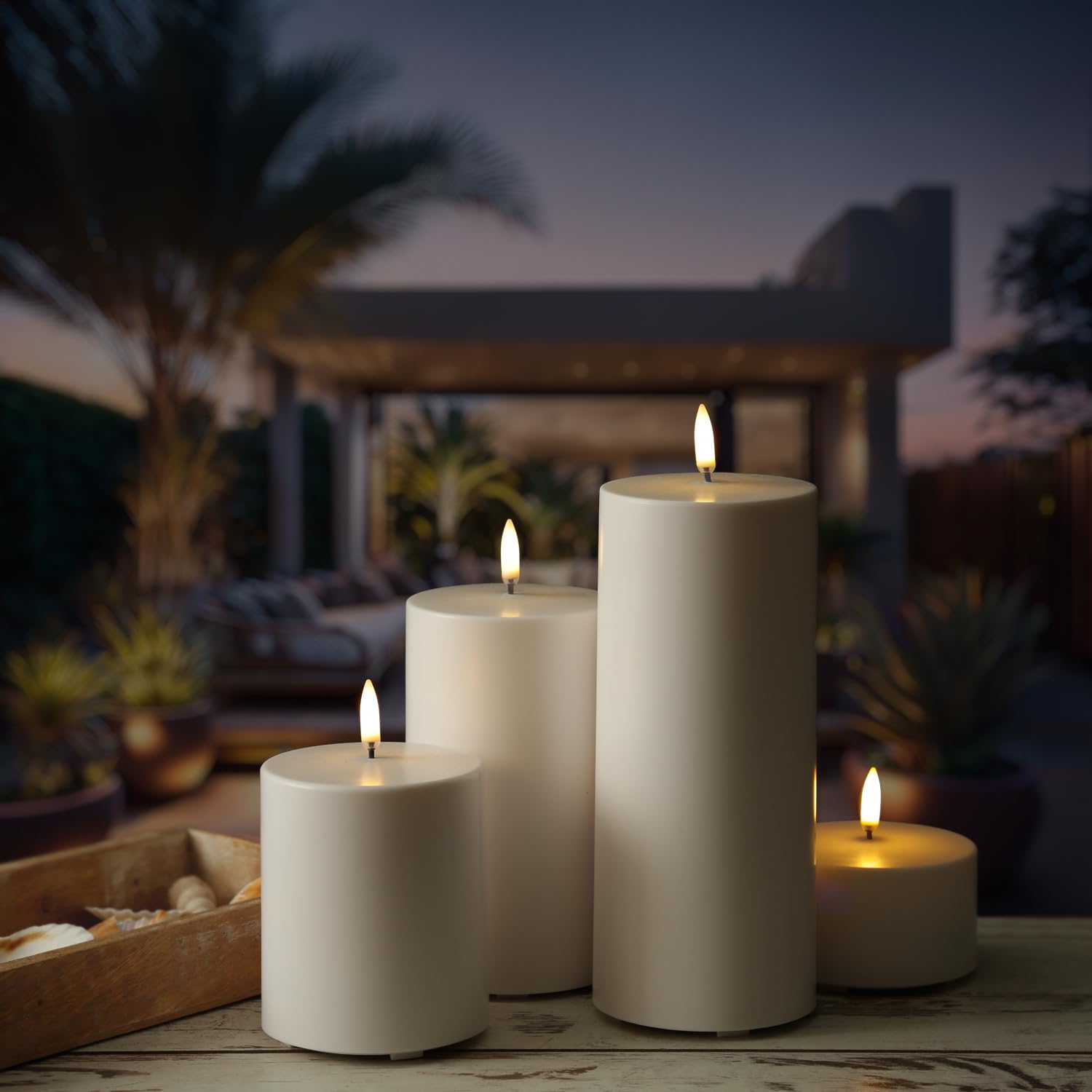 MARELIDA LED Kerze Outdoor Piffany UYUNI Lighting mit flackernder Flamme Stumpenkerze aus Kunststoff für Innen/Außen Timerfunktion dimmbar weiß (Höhe: 20cm)