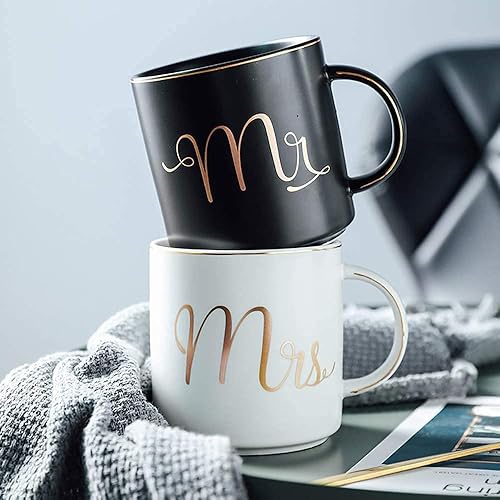 Miniatura 7 de Yesland Taza de café de cerámica de 12 onzas para parejas, regalo ideal para compromiso, aniversario, para él y ella, novia y novio, San Valentín y