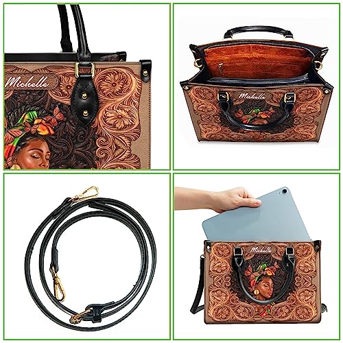 Personalized Black Queen Leather Bag, African American Purse, Afro Black Girl, Gift for Mom, Christmas Gift4
