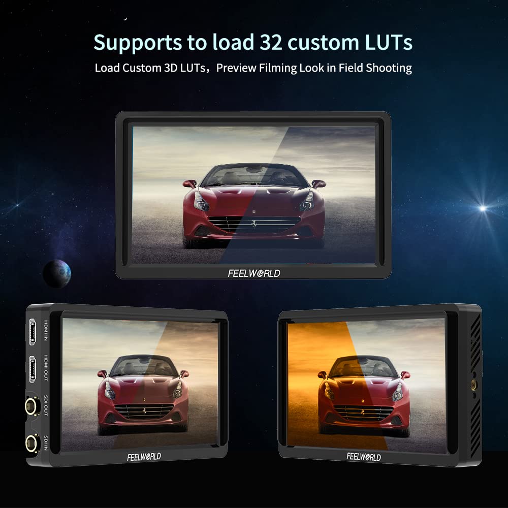FEELWORLD FW568S Monitor da campo per fotocamere DSLR IPS da 6 pollici Full HD 1920x1080 con forma d'onda LUT Peak F970 Kit di alimentazione e installazione esterna 3G SDI 4K Ingresso HDMI