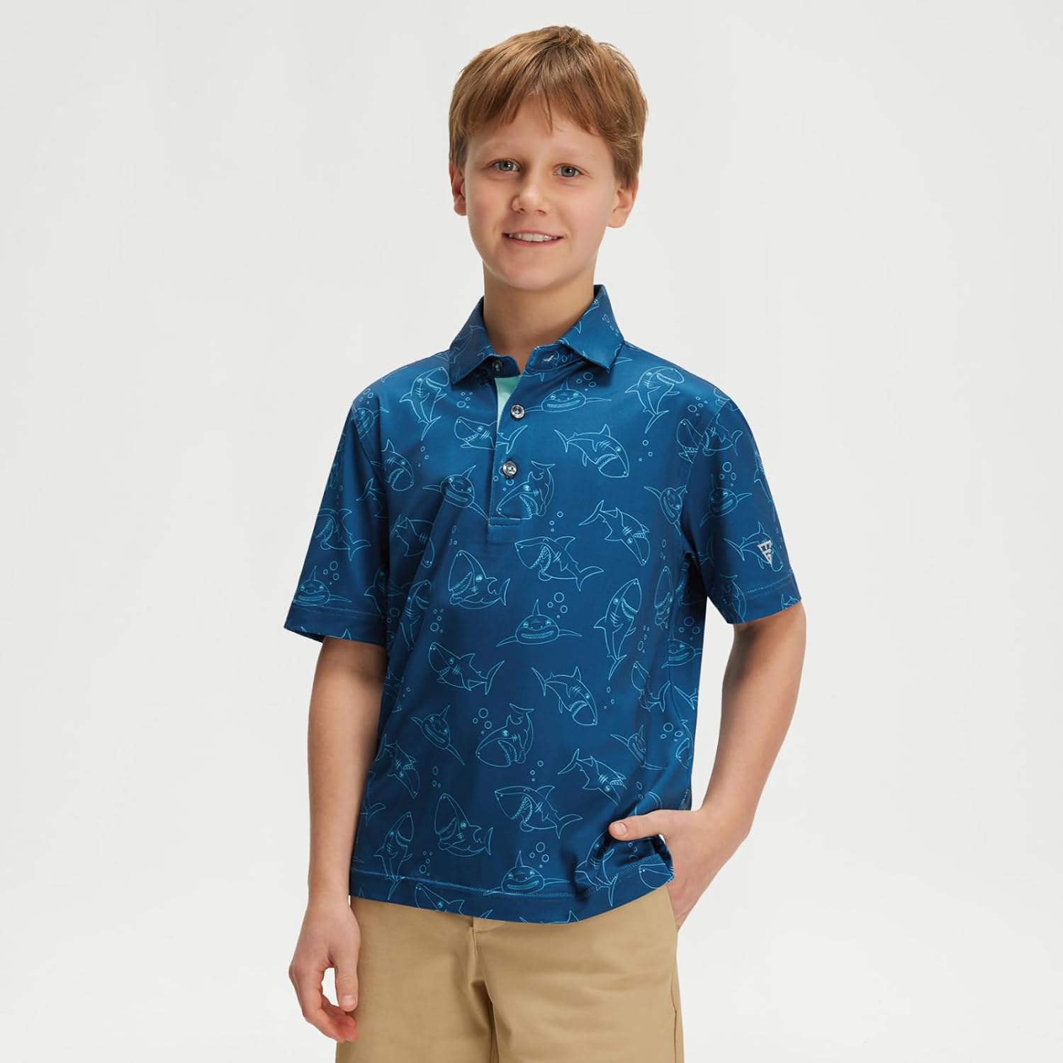 M MAELREG Boys Polo Shirts Funny Print Stretch Lightweight Short Sleeve Casual Collared Golf Shirts for Boys with 3 Button