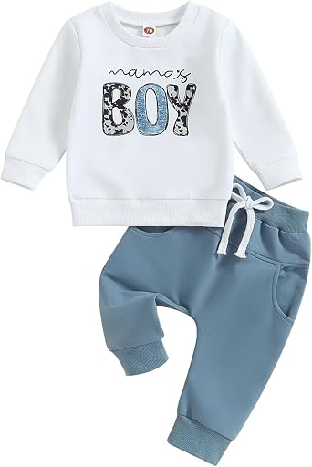 Baby Toddler Boys Fall Winter Outfits Little Dude Letter Printed Long Sleeve Sweatshirts Pants 2Pcs Clothes Set
