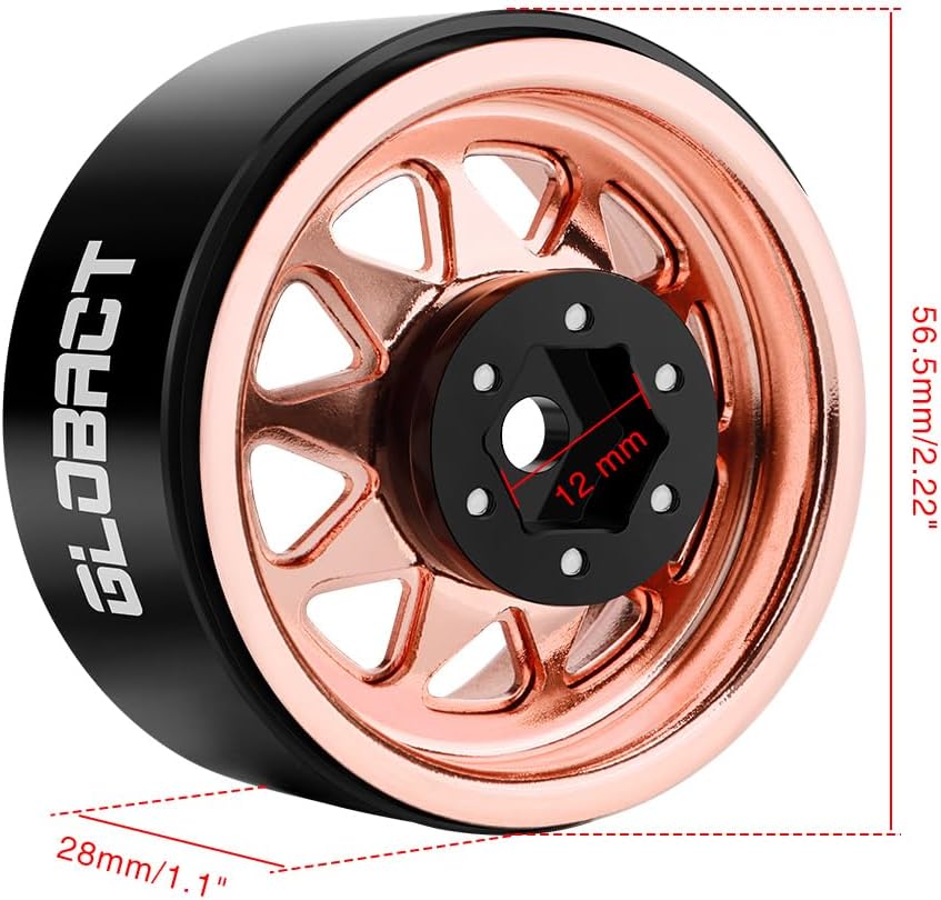 GLOBACT 1.9 Beadlock Wheels RC Wheel Hub -11.5mm Offset for 1/10 TRX4 TRX6 Axial SCX10 I II III Pro Redcat RC Crawler Upgrade Accessories (4Pcs Rose Gold)