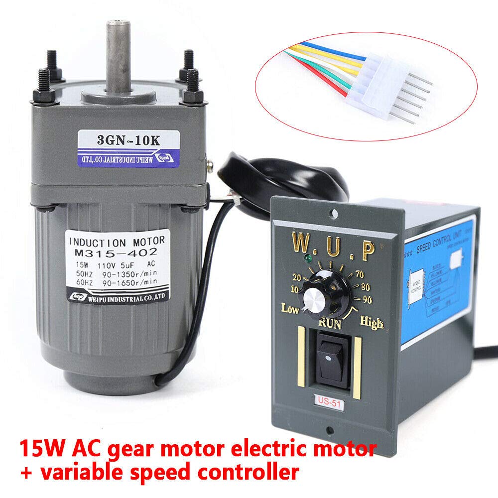 Gear Motor Electric Variable Speed Controller 1:10 125RPM 110V 15W Automation Single-Phase Geared Motor Electric Motor Device + Speed Governor Variable Speed Smooth for Industry