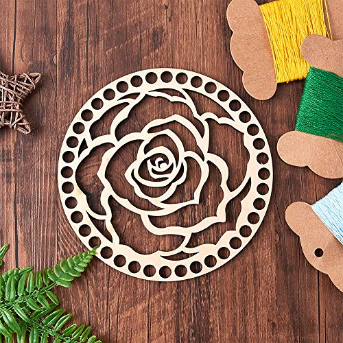 Image of GORGECRAFT Wooden Embroidery Floss Organizer Cross Stitch Thread Holder Storage Tool Floral Rose Round Thread Needlework Sorter Sewing Crafts for DIY Knitting Crochet Bag Bottom Flat Round with Flower