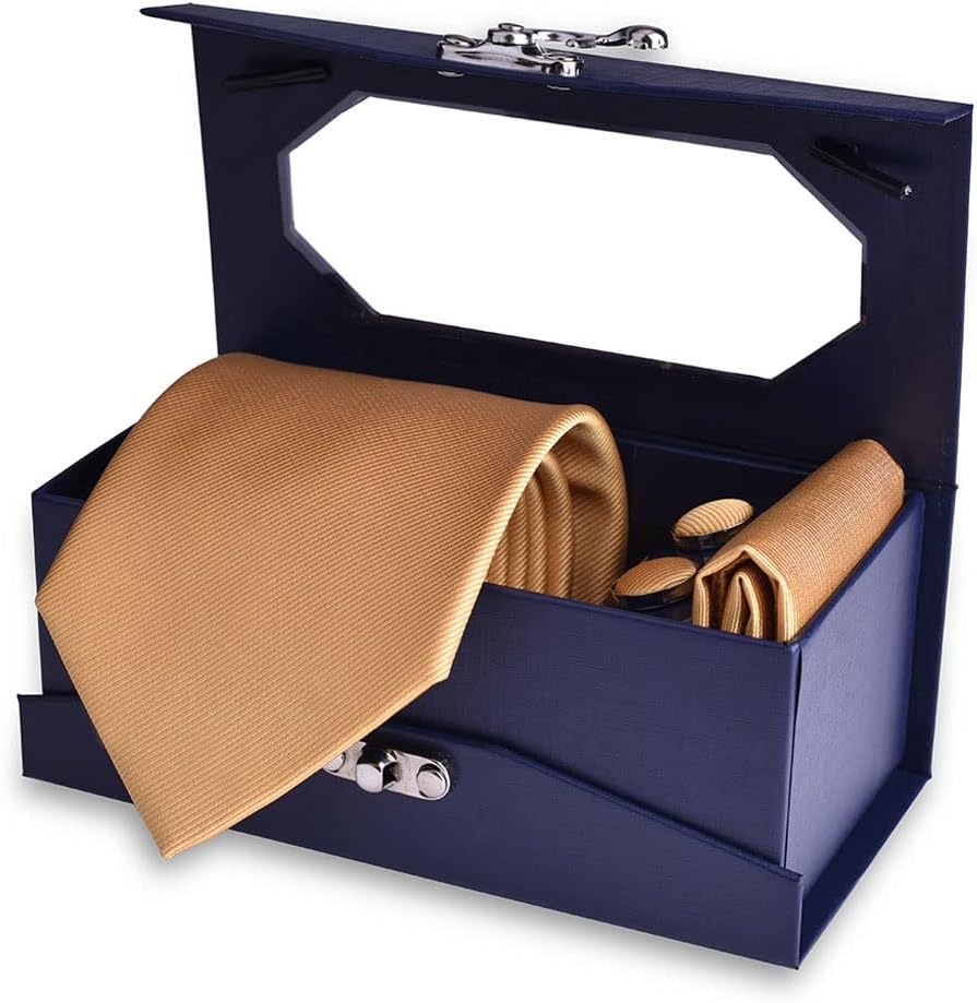 Solid Necktie Hanky Cufflinks Sets for Wedding Party Men Gift Tie Set with Gift Box
