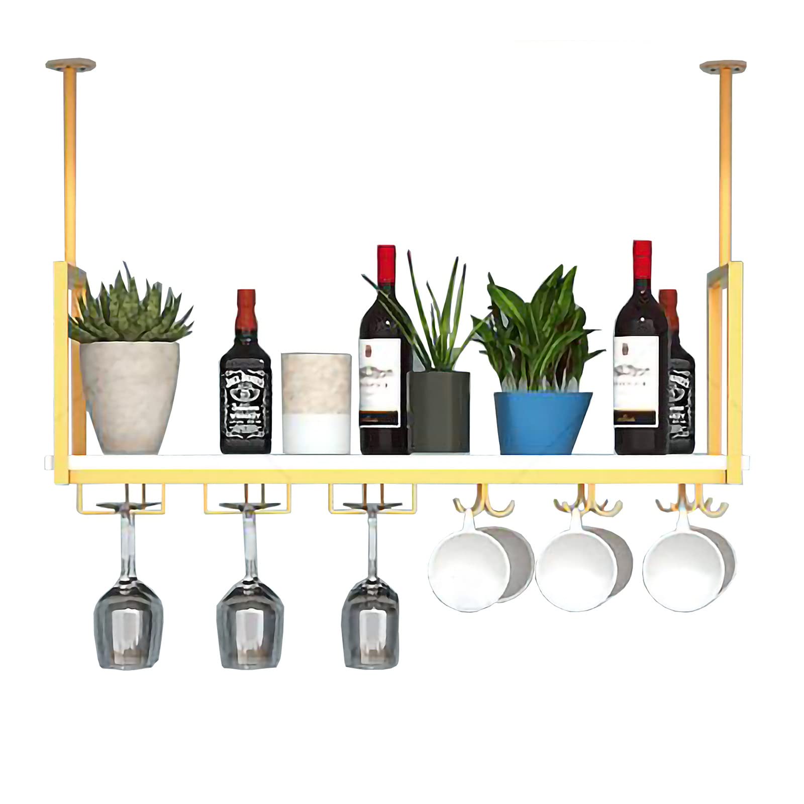 Support de verre à vin suspendu or au plafond pour sublimer votre bar