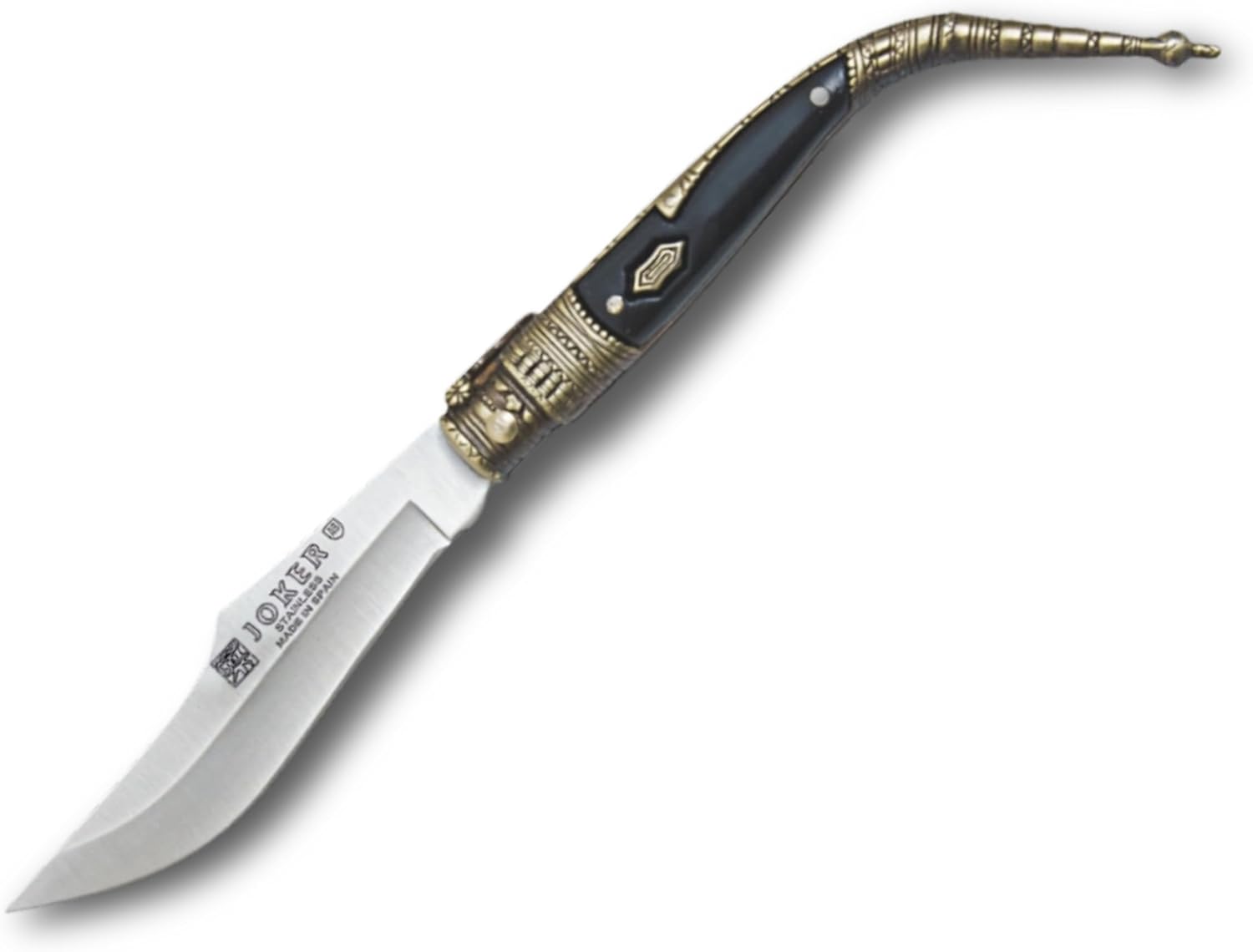 Joker Classic Pocket Knife N104 with zamak Decorated Handle and Blade 3.34 inches Stainless Steel 420, Weight 60 gr, Fishing Tool, Hunting, Camping and Hiking (Black Brass)