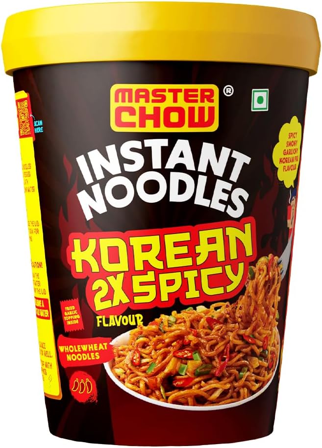 MasterChow Instant Cup Noodles - 2x Spicy Korean Noodles | Delicious Saucy Authentic Korean Taste With Extra Veggies | 100g